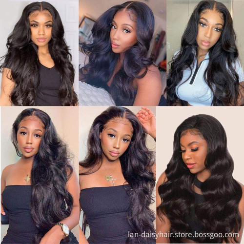 Brazilian Virgin Human Hair Body Wave  Lace Frontal Wig 13x4 Transparent 150% HD Lace Closure Wig For Women In Wholesale